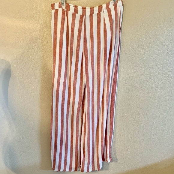 Lulumari Pants Medium White Rayon Red Stripe Lightweight Beach Side Zip Beltloop - Picture 10 of 16